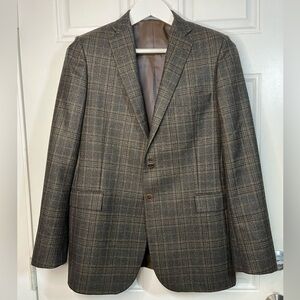 Hickey Freeman Youth 18R Plaid Wool Blazer 100% Worsted Wool Jacket Brown